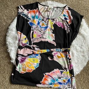 Trina Turk Seychelles Printed Swimsuit Cover Up Tunic Belted Multicolor Medium